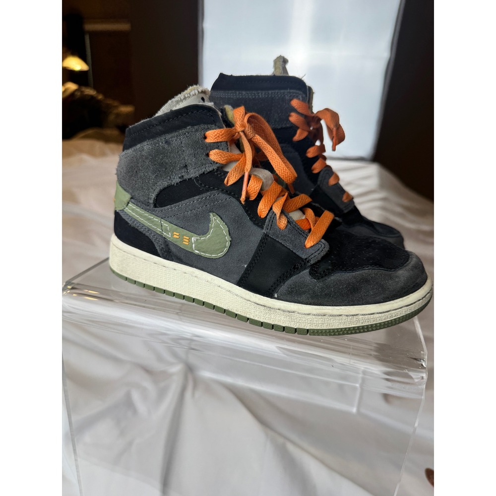Air Jordan 1 Mid SE Craft Anthracite Olive Orange Sneakers 3.5Y